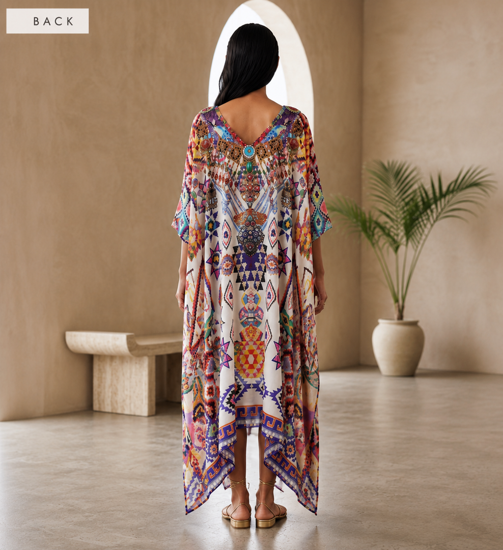 Mosaic Jewel Print Embellished Kaftan