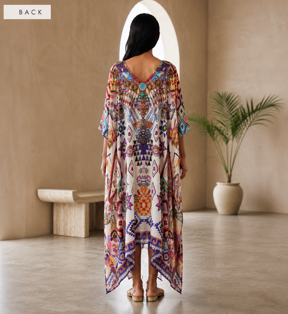Mosaic Jewel Print Embellished Kaftan