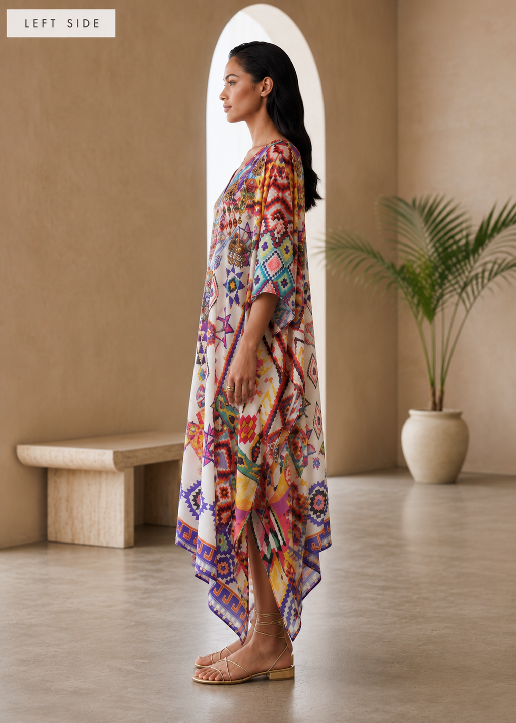 Mosaic Jewel Print Embellished Kaftan