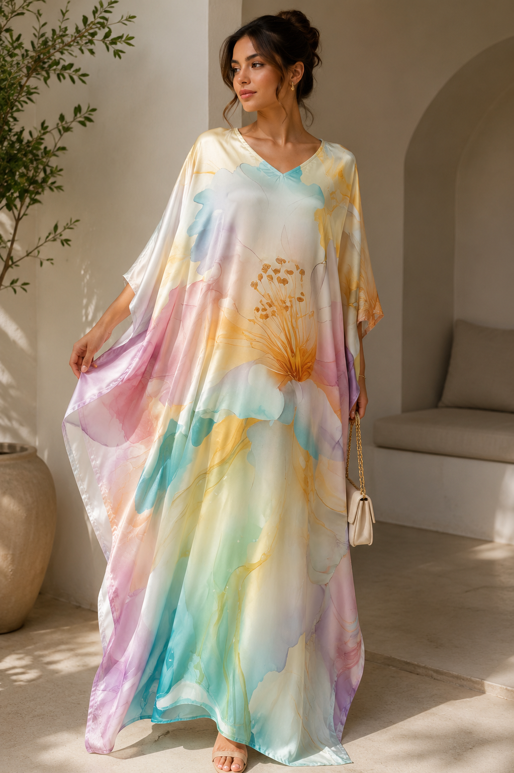 Pastel Watercolor Floral Kaftan