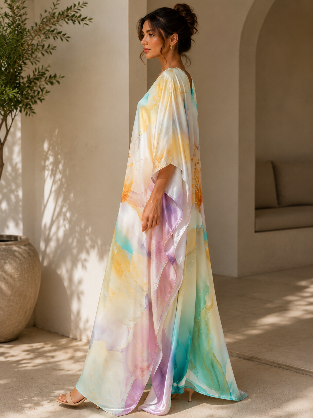 Pastel Watercolor Floral Kaftan