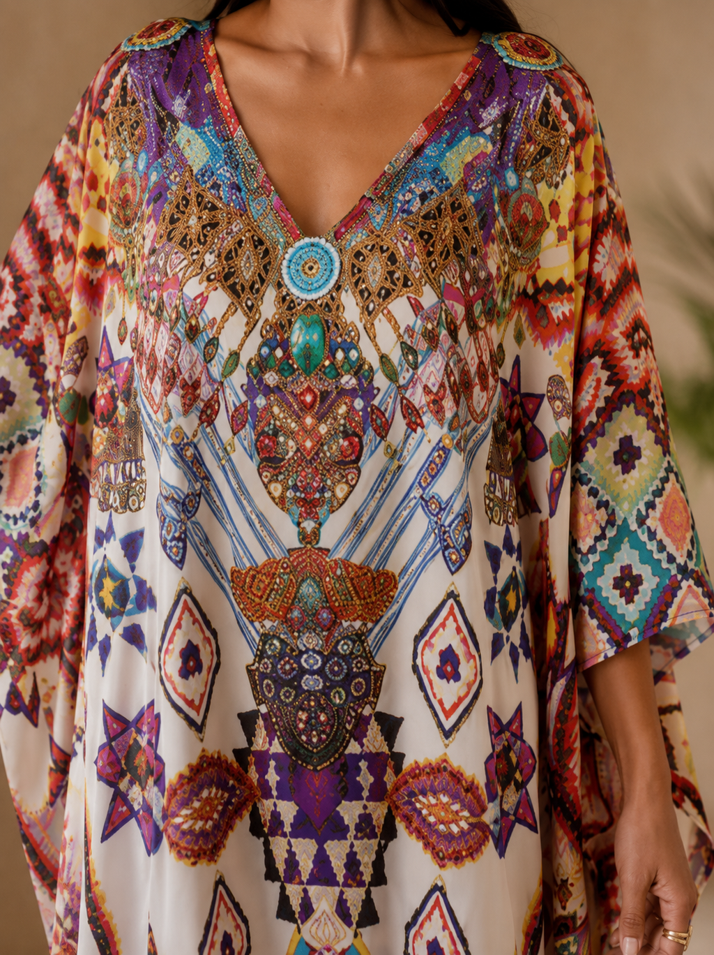 Mosaic Jewel Print Embellished Kaftan