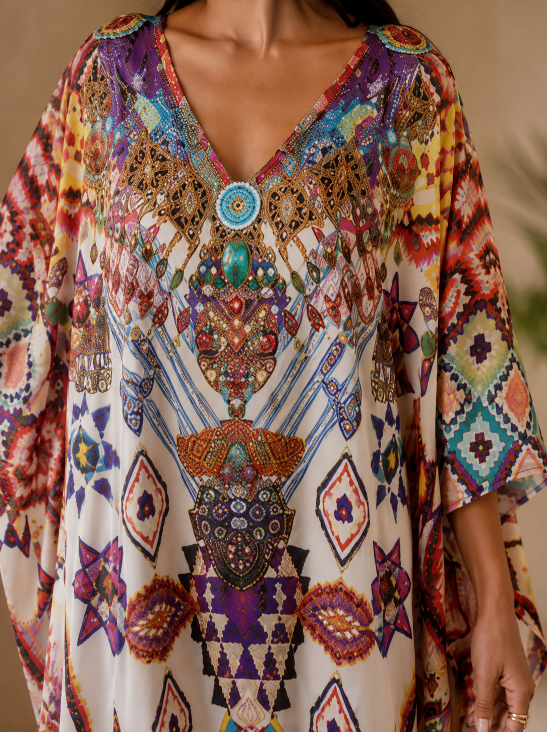 Mosaic Jewel Print Embellished Kaftan