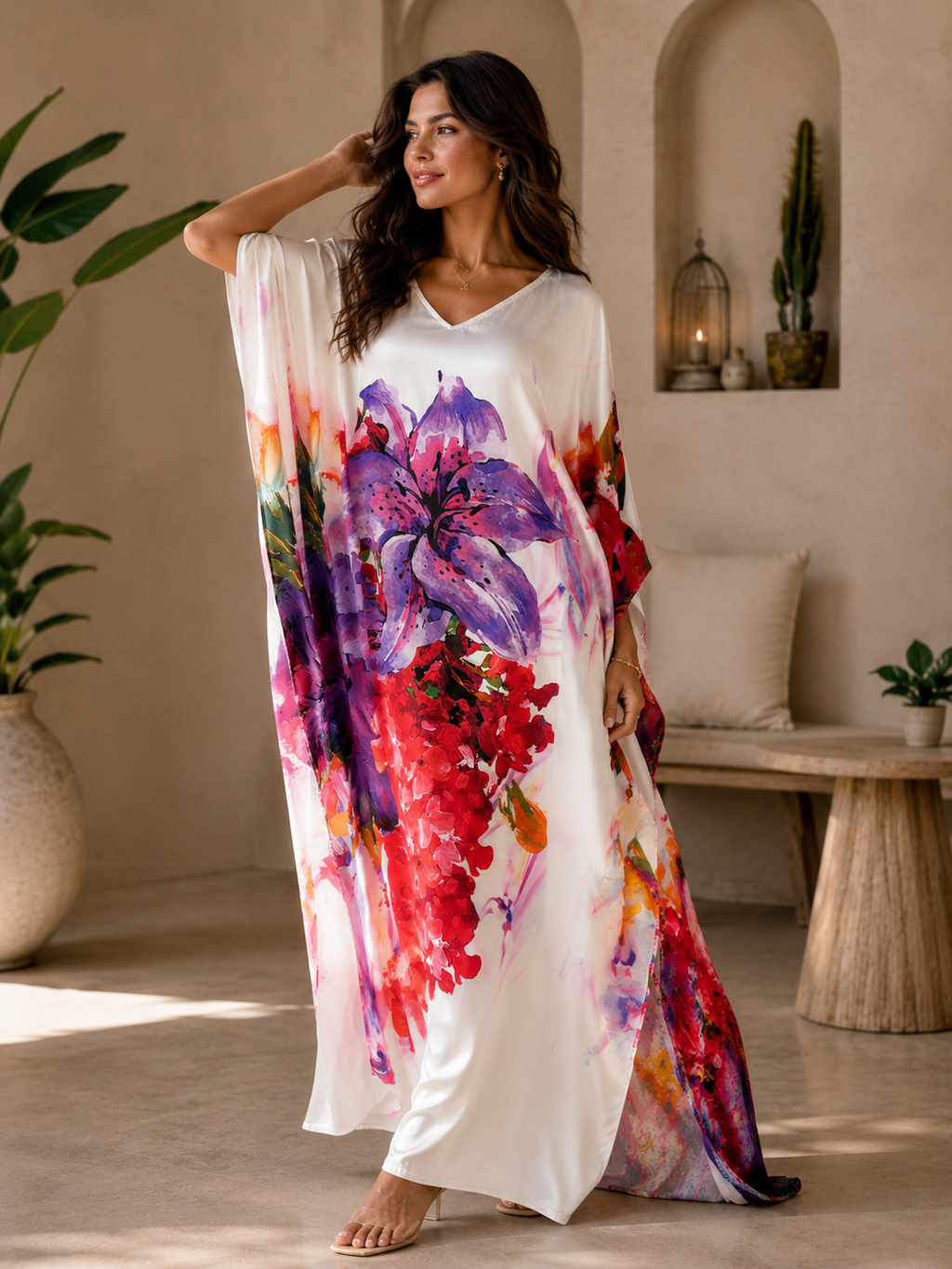 Orchid Bloom Silk Kaftan