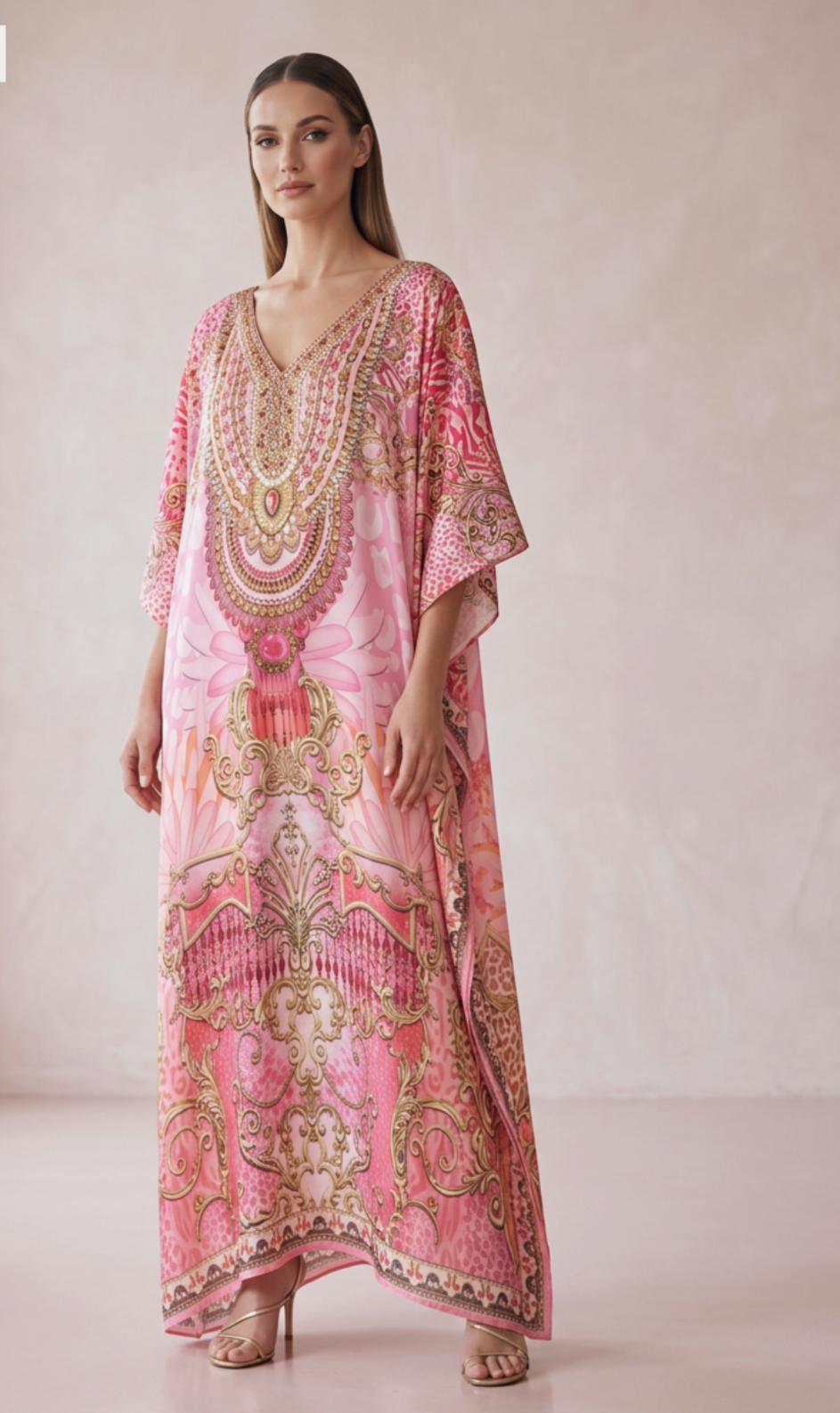 Rosé Baroque Embellished Kaftan