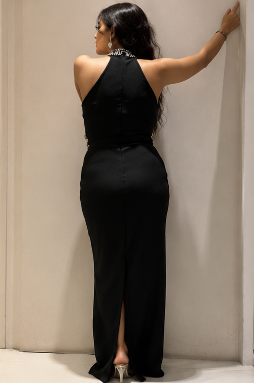 Noir Crystal Cutout Gown