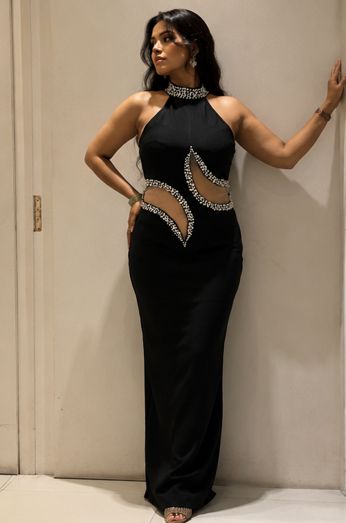 Noir Crystal Cutout Gown